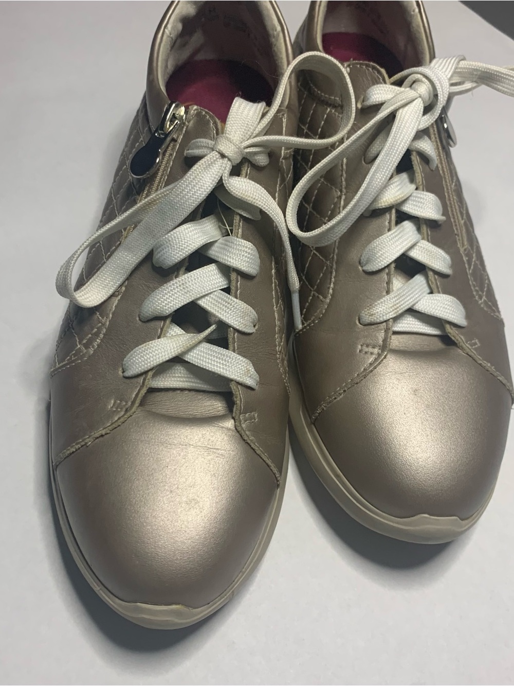 Munro Metallic Quilted Lace-Up Sneakers in Light Gold - Picture 3 of 6